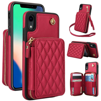 For iPhone XR AwQuer Crossbody Zipper Wallet Rhombic Leather Back Phone Case(Red) - More iPhone Cases by Awquer | Online Shopping UK | buy2fix