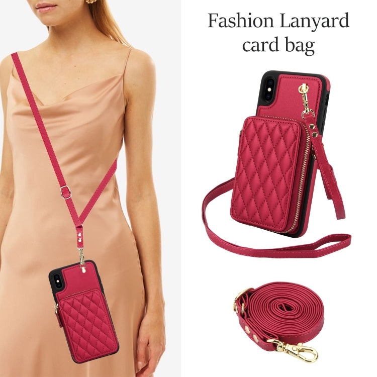 For iPhone XR AwQuer Crossbody Zipper Wallet Rhombic Leather Back Phone Case(Red) - More iPhone Cases by Awquer | Online Shopping UK | buy2fix
