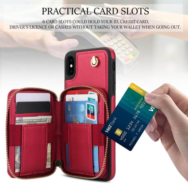 For iPhone XR AwQuer Crossbody Zipper Wallet Rhombic Leather Back Phone Case(Red) - More iPhone Cases by Awquer | Online Shopping UK | buy2fix