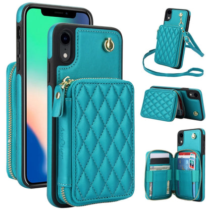 For iPhone XR AwQuer Crossbody Zipper Wallet Rhombic Leather Back Phone Case(Green) - More iPhone Cases by Awquer | Online Shopping UK | buy2fix