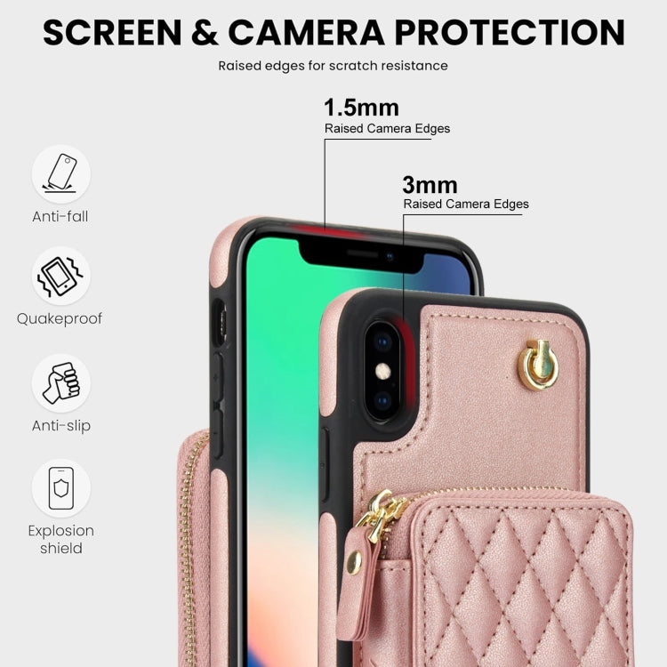For iPhone XR AwQuer Crossbody Zipper Wallet Rhombic Leather Back Phone Case(Rose Gold) - More iPhone Cases by Awquer | Online Shopping UK | buy2fix