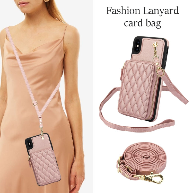 For iPhone XR AwQuer Crossbody Zipper Wallet Rhombic Leather Back Phone Case(Rose Gold) - More iPhone Cases by Awquer | Online Shopping UK | buy2fix