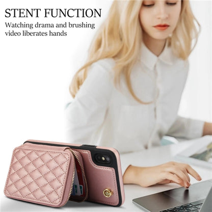 For iPhone XR AwQuer Crossbody Zipper Wallet Rhombic Leather Back Phone Case(Rose Gold) - More iPhone Cases by Awquer | Online Shopping UK | buy2fix