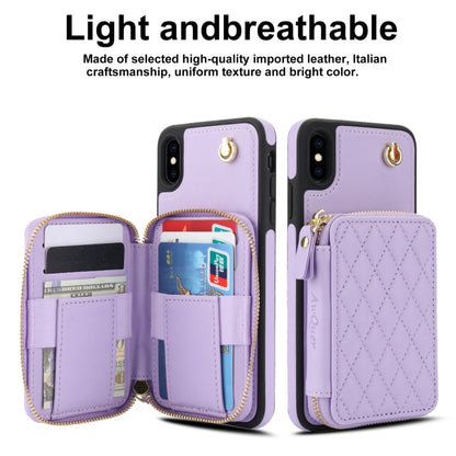 For iPhone XR AwQuer Crossbody Zipper Wallet Rhombic Leather Back Phone Case(Purple) - More iPhone Cases by Awquer | Online Shopping UK | buy2fix