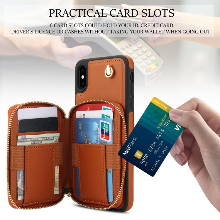 For iPhone XR AwQuer Crossbody Zipper Wallet Rhombic Leather Back Phone Case(Brown) - More iPhone Cases by Awquer | Online Shopping UK | buy2fix