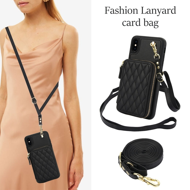 For iPhone XS Max AwQuer Crossbody Zipper Wallet Rhombic Leather Back Phone Case(Black) - More iPhone Cases by Awquer | Online Shopping UK | buy2fix