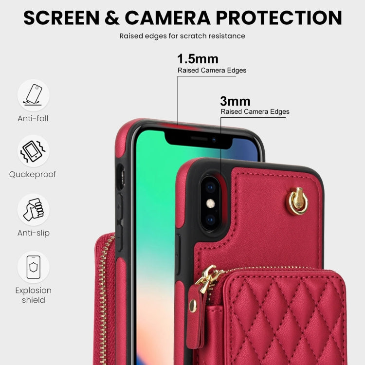 For iPhone XS Max AwQuer Crossbody Zipper Wallet Rhombic Leather Back Phone Case(Red) - More iPhone Cases by Awquer | Online Shopping UK | buy2fix
