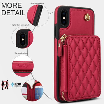 For iPhone XS Max AwQuer Crossbody Zipper Wallet Rhombic Leather Back Phone Case(Red) - More iPhone Cases by Awquer | Online Shopping UK | buy2fix