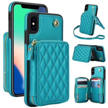 For iPhone XS Max AwQuer Crossbody Zipper Wallet Rhombic Leather Back Phone Case(Green) - More iPhone Cases by Awquer | Online Shopping UK | buy2fix