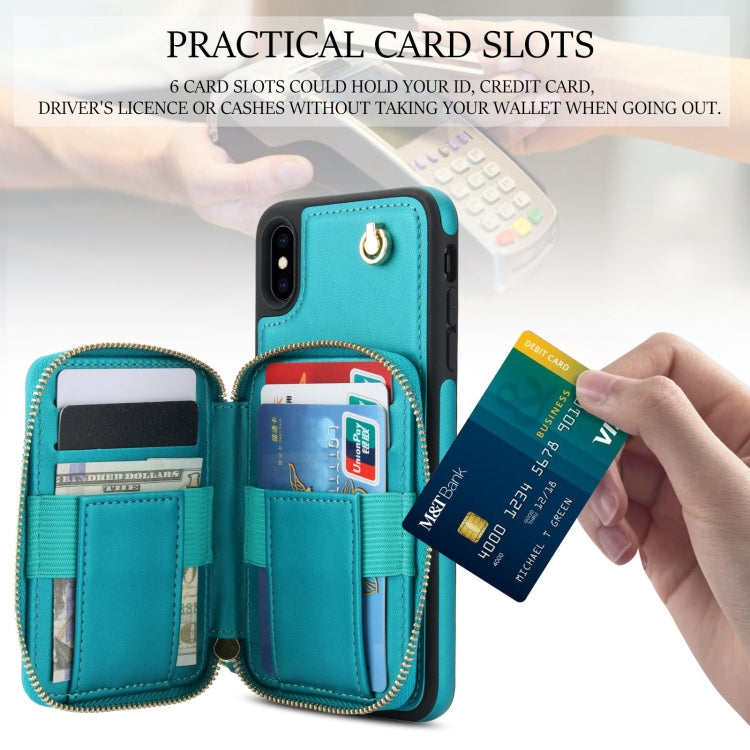 For iPhone XS Max AwQuer Crossbody Zipper Wallet Rhombic Leather Back Phone Case(Green) - More iPhone Cases by Awquer | Online Shopping UK | buy2fix