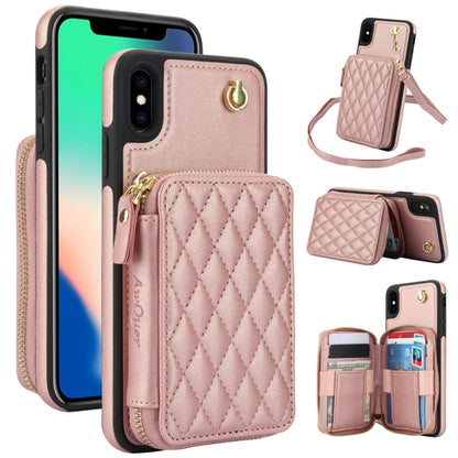 For iPhone XS Max AwQuer Crossbody Zipper Wallet Rhombic Leather Back Phone Case(Rose Gold) - More iPhone Cases by Awquer | Online Shopping UK | buy2fix