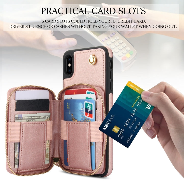 For iPhone XS Max AwQuer Crossbody Zipper Wallet Rhombic Leather Back Phone Case(Rose Gold) - More iPhone Cases by Awquer | Online Shopping UK | buy2fix