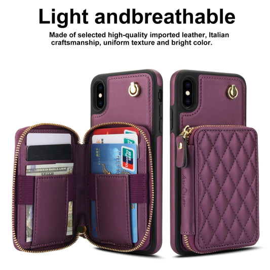 For iPhone XS Max AwQuer Crossbody Zipper Wallet Rhombic Leather Back Phone Case(Dark Purple) - More iPhone Cases by Awquer | Online Shopping UK | buy2fix