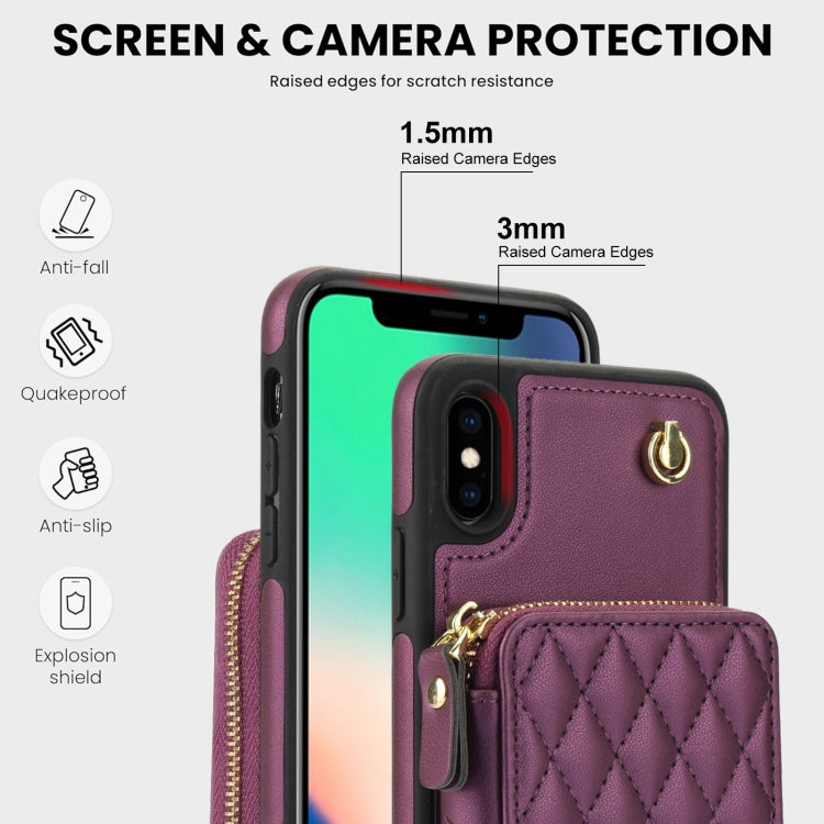 For iPhone XS Max AwQuer Crossbody Zipper Wallet Rhombic Leather Back Phone Case(Dark Purple) - More iPhone Cases by Awquer | Online Shopping UK | buy2fix