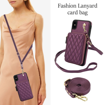 For iPhone XS Max AwQuer Crossbody Zipper Wallet Rhombic Leather Back Phone Case(Dark Purple) - More iPhone Cases by Awquer | Online Shopping UK | buy2fix