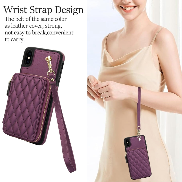 For iPhone XS Max AwQuer Crossbody Zipper Wallet Rhombic Leather Back Phone Case(Dark Purple) - More iPhone Cases by Awquer | Online Shopping UK | buy2fix