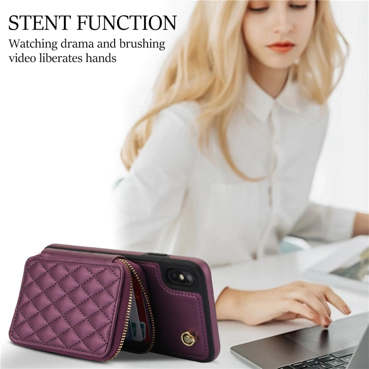 For iPhone XS Max AwQuer Crossbody Zipper Wallet Rhombic Leather Back Phone Case(Dark Purple) - More iPhone Cases by Awquer | Online Shopping UK | buy2fix