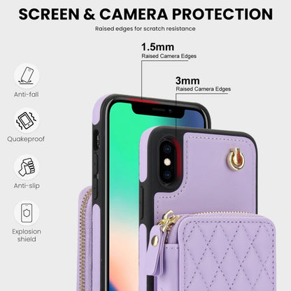 For iPhone XS Max AwQuer Crossbody Zipper Wallet Rhombic Leather Back Phone Case(Purple) - More iPhone Cases by Awquer | Online Shopping UK | buy2fix