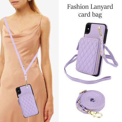 For iPhone XS Max AwQuer Crossbody Zipper Wallet Rhombic Leather Back Phone Case(Purple) - More iPhone Cases by Awquer | Online Shopping UK | buy2fix