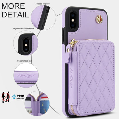 For iPhone XS Max AwQuer Crossbody Zipper Wallet Rhombic Leather Back Phone Case(Purple) - More iPhone Cases by Awquer | Online Shopping UK | buy2fix