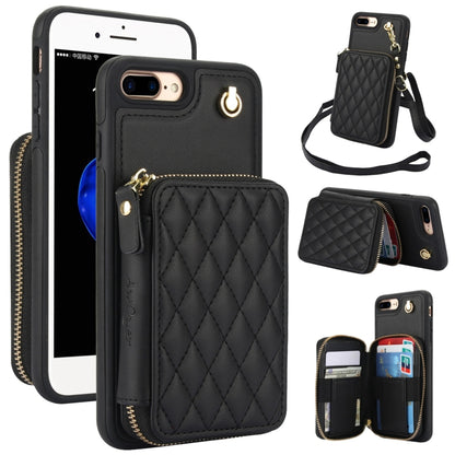 For iPhone 7 Plus / 8 Plus AwQuer Crossbody Zipper Wallet Rhombic Leather Back Phone Case(Black) - More iPhone Cases by Awquer | Online Shopping UK | buy2fix