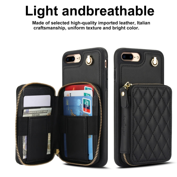 For iPhone 7 Plus / 8 Plus AwQuer Crossbody Zipper Wallet Rhombic Leather Back Phone Case(Black) - More iPhone Cases by Awquer | Online Shopping UK | buy2fix