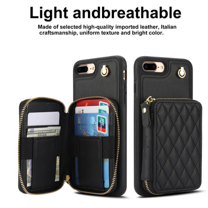 For iPhone 7 Plus / 8 Plus AwQuer Crossbody Zipper Wallet Rhombic Leather Back Phone Case(Black) - More iPhone Cases by Awquer | Online Shopping UK | buy2fix