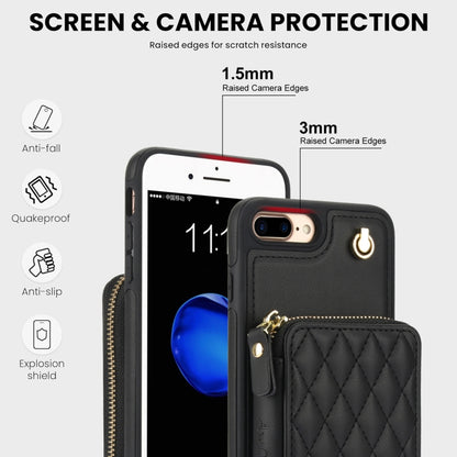 For iPhone 7 Plus / 8 Plus AwQuer Crossbody Zipper Wallet Rhombic Leather Back Phone Case(Black) - More iPhone Cases by Awquer | Online Shopping UK | buy2fix
