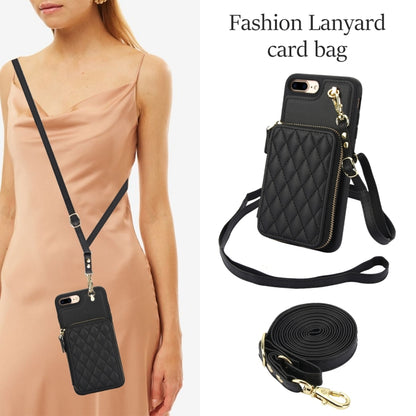 For iPhone 7 Plus / 8 Plus AwQuer Crossbody Zipper Wallet Rhombic Leather Back Phone Case(Black) - More iPhone Cases by Awquer | Online Shopping UK | buy2fix