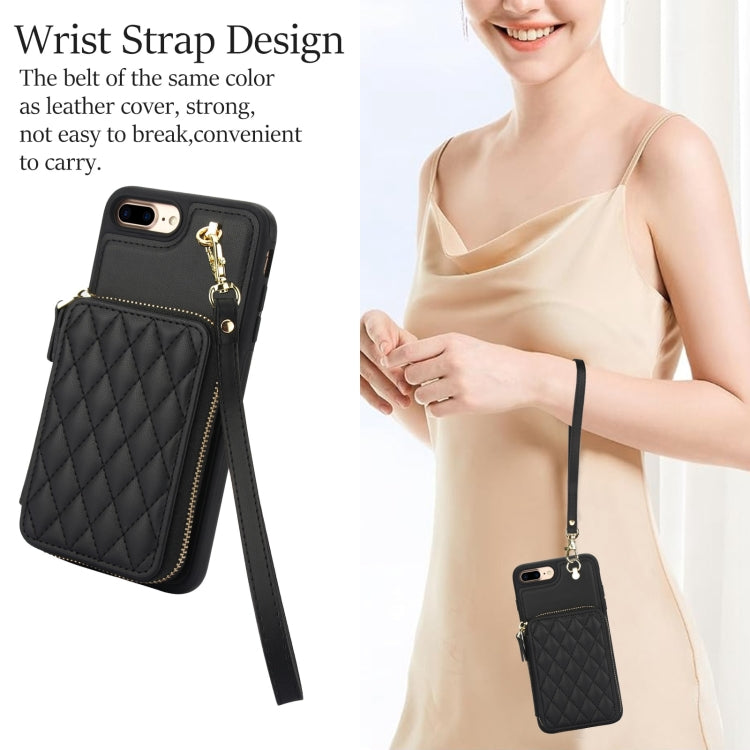 For iPhone 7 Plus / 8 Plus AwQuer Crossbody Zipper Wallet Rhombic Leather Back Phone Case(Black) - More iPhone Cases by Awquer | Online Shopping UK | buy2fix