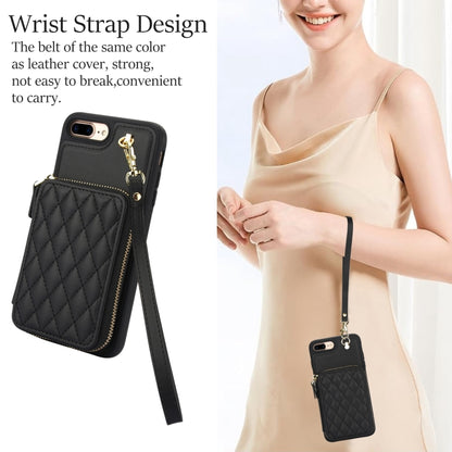 For iPhone 7 Plus / 8 Plus AwQuer Crossbody Zipper Wallet Rhombic Leather Back Phone Case(Black) - More iPhone Cases by Awquer | Online Shopping UK | buy2fix