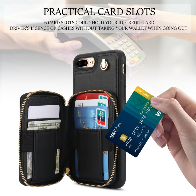 For iPhone 7 Plus / 8 Plus AwQuer Crossbody Zipper Wallet Rhombic Leather Back Phone Case(Black) - More iPhone Cases by Awquer | Online Shopping UK | buy2fix