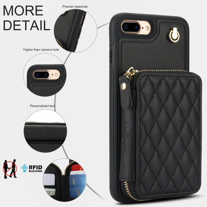 For iPhone 7 Plus / 8 Plus AwQuer Crossbody Zipper Wallet Rhombic Leather Back Phone Case(Black) - More iPhone Cases by Awquer | Online Shopping UK | buy2fix