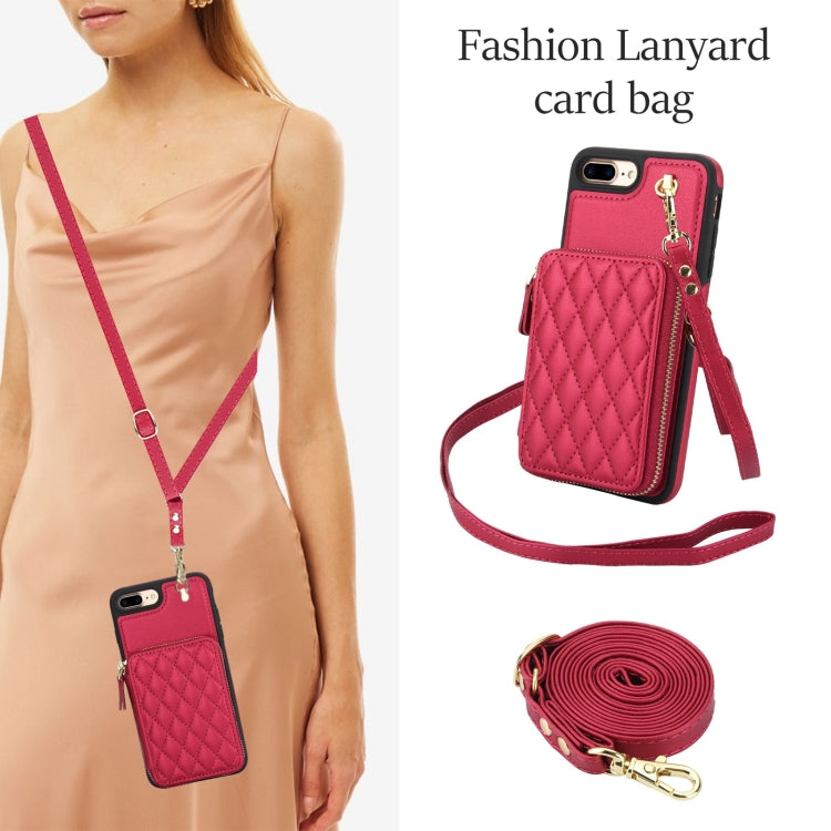For iPhone 7 Plus / 8 Plus AwQuer Crossbody Zipper Wallet Rhombic Leather Back Phone Case(Red) - More iPhone Cases by Awquer | Online Shopping UK | buy2fix