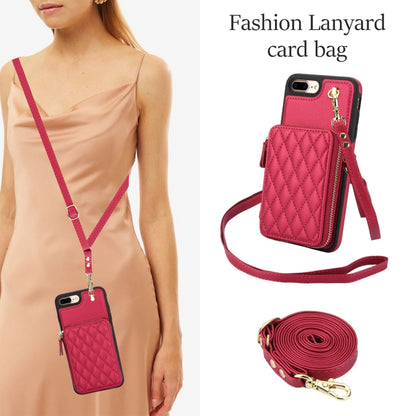 For iPhone 7 Plus / 8 Plus AwQuer Crossbody Zipper Wallet Rhombic Leather Back Phone Case(Red) - More iPhone Cases by Awquer | Online Shopping UK | buy2fix