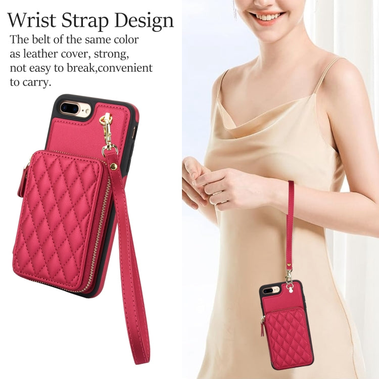 For iPhone 7 Plus / 8 Plus AwQuer Crossbody Zipper Wallet Rhombic Leather Back Phone Case(Red) - More iPhone Cases by Awquer | Online Shopping UK | buy2fix