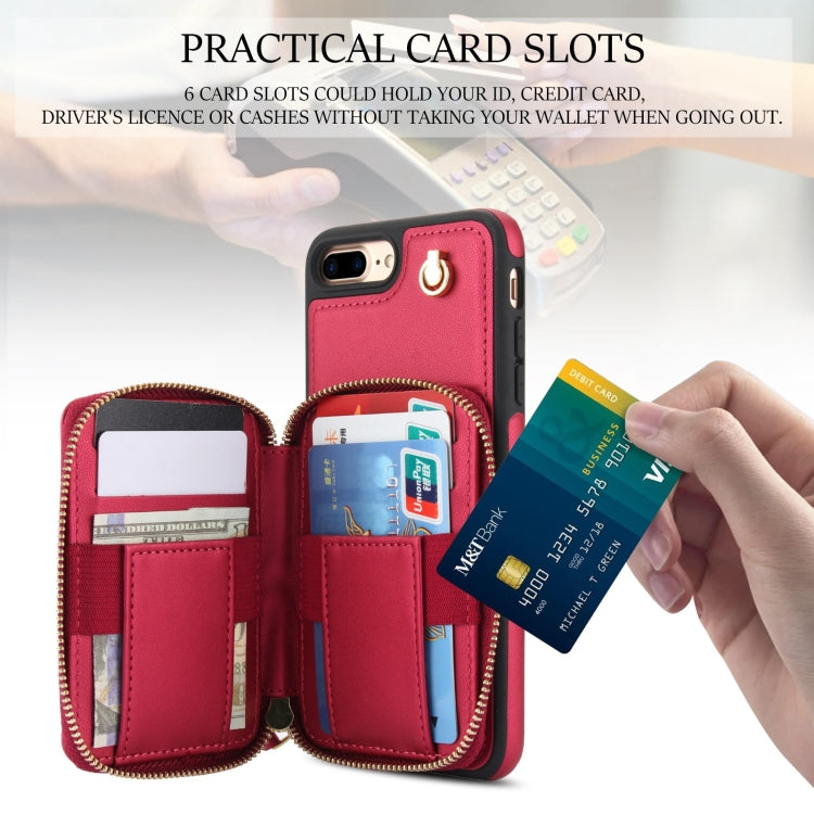 For iPhone 7 Plus / 8 Plus AwQuer Crossbody Zipper Wallet Rhombic Leather Back Phone Case(Red) - More iPhone Cases by Awquer | Online Shopping UK | buy2fix