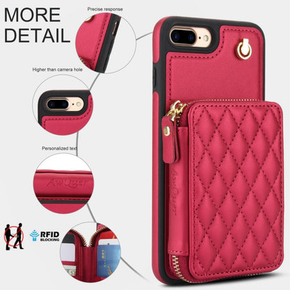 For iPhone 7 Plus / 8 Plus AwQuer Crossbody Zipper Wallet Rhombic Leather Back Phone Case(Red) - More iPhone Cases by Awquer | Online Shopping UK | buy2fix