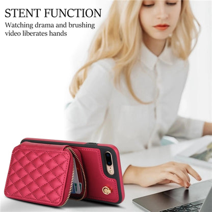 For iPhone 7 Plus / 8 Plus AwQuer Crossbody Zipper Wallet Rhombic Leather Back Phone Case(Red) - More iPhone Cases by Awquer | Online Shopping UK | buy2fix