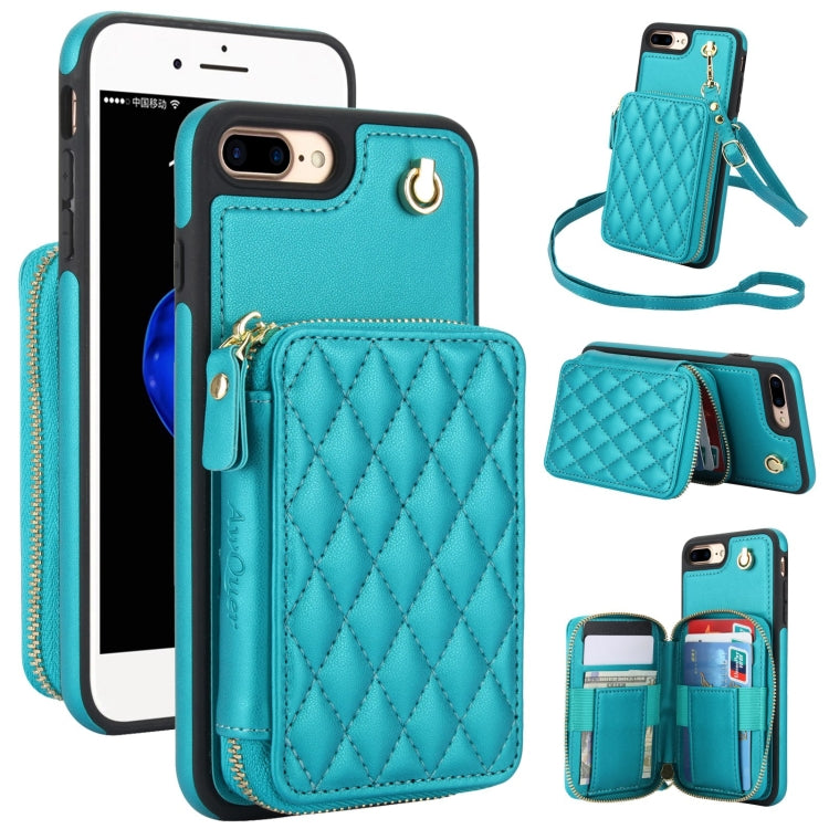 For iPhone 7 Plus / 8 Plus AwQuer Crossbody Zipper Wallet Rhombic Leather Back Phone Case(Green) - More iPhone Cases by Awquer | Online Shopping UK | buy2fix