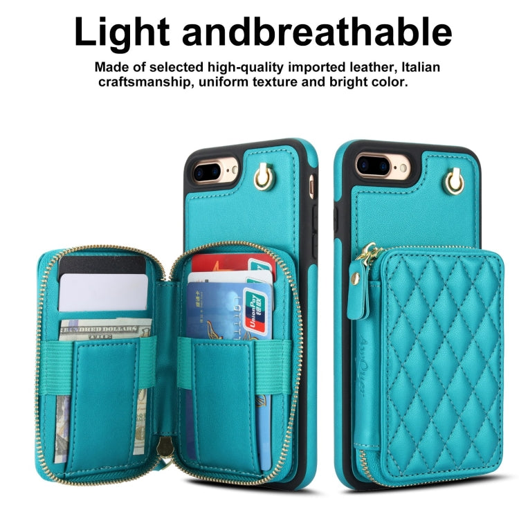 For iPhone 7 Plus / 8 Plus AwQuer Crossbody Zipper Wallet Rhombic Leather Back Phone Case(Green) - More iPhone Cases by Awquer | Online Shopping UK | buy2fix
