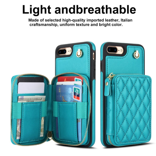 For iPhone 7 Plus / 8 Plus AwQuer Crossbody Zipper Wallet Rhombic Leather Back Phone Case(Green) - More iPhone Cases by Awquer | Online Shopping UK | buy2fix