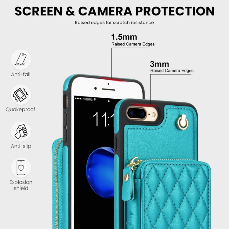 For iPhone 7 Plus / 8 Plus AwQuer Crossbody Zipper Wallet Rhombic Leather Back Phone Case(Green) - More iPhone Cases by Awquer | Online Shopping UK | buy2fix