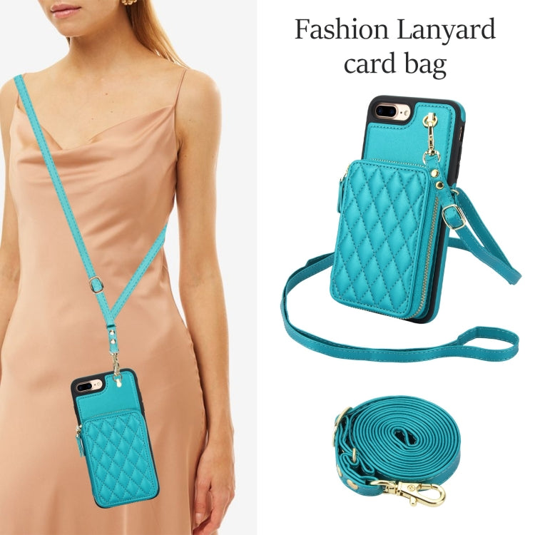 For iPhone 7 Plus / 8 Plus AwQuer Crossbody Zipper Wallet Rhombic Leather Back Phone Case(Green) - More iPhone Cases by Awquer | Online Shopping UK | buy2fix