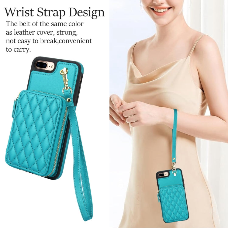 For iPhone 7 Plus / 8 Plus AwQuer Crossbody Zipper Wallet Rhombic Leather Back Phone Case(Green) - More iPhone Cases by Awquer | Online Shopping UK | buy2fix