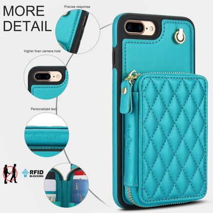 For iPhone 7 Plus / 8 Plus AwQuer Crossbody Zipper Wallet Rhombic Leather Back Phone Case(Green) - More iPhone Cases by Awquer | Online Shopping UK | buy2fix