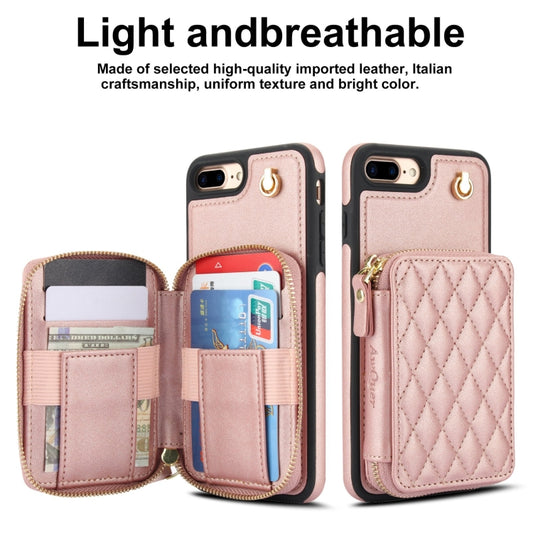 For iPhone 7 Plus / 8 Plus AwQuer Crossbody Zipper Wallet Rhombic Leather Back Phone Case(Rose Gold) - More iPhone Cases by Awquer | Online Shopping UK | buy2fix
