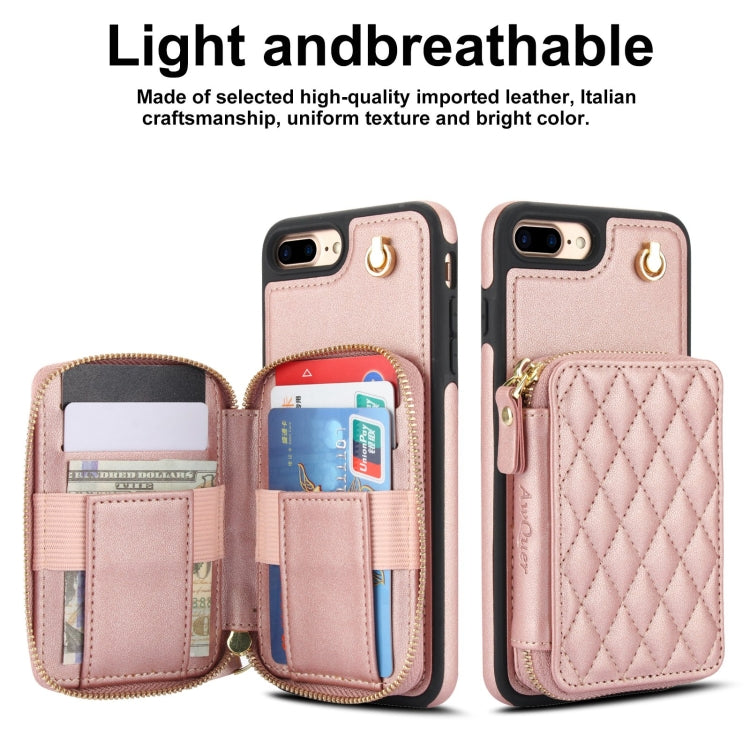 For iPhone 7 Plus / 8 Plus AwQuer Crossbody Zipper Wallet Rhombic Leather Back Phone Case(Rose Gold) - More iPhone Cases by Awquer | Online Shopping UK | buy2fix