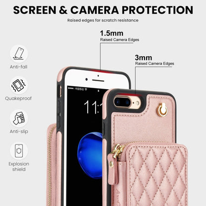 For iPhone 7 Plus / 8 Plus AwQuer Crossbody Zipper Wallet Rhombic Leather Back Phone Case(Rose Gold) - More iPhone Cases by Awquer | Online Shopping UK | buy2fix