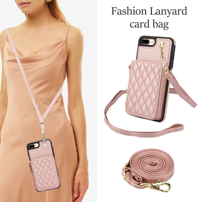 For iPhone 7 Plus / 8 Plus AwQuer Crossbody Zipper Wallet Rhombic Leather Back Phone Case(Rose Gold) - More iPhone Cases by Awquer | Online Shopping UK | buy2fix
